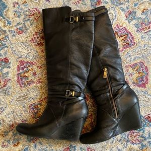 Coach Black Leather Wedge Boots